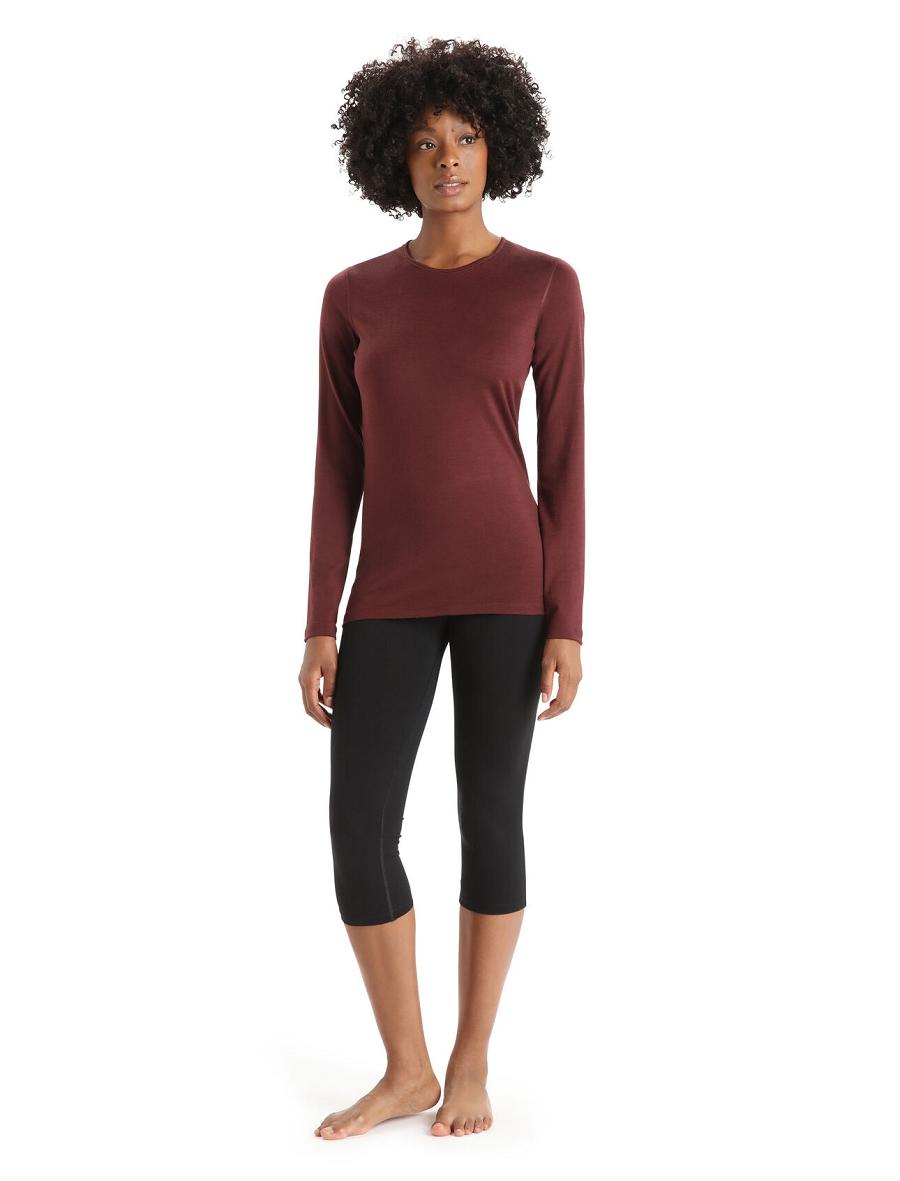 Espresso Women's Icebreaker Merino 200 Oasis Long Sleeve Crewe Thermal Top One Piece & Sets | USA 1765LISH